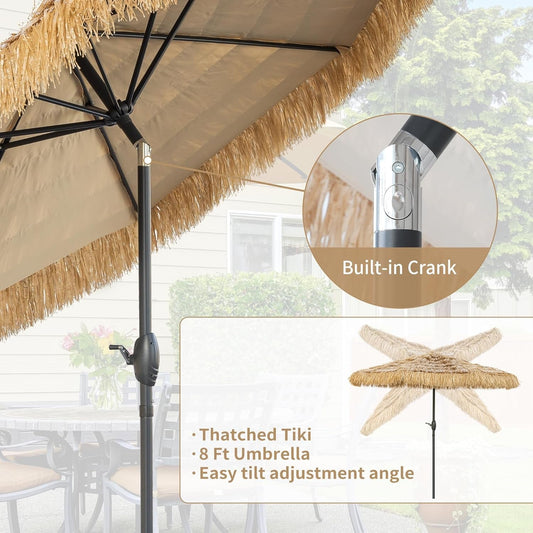 8ft Tiki Umbrella With UPF50 Ultraviolet Protection