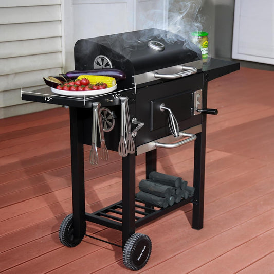 Charcoal Grill With Weatherproof Foldable Side Tables