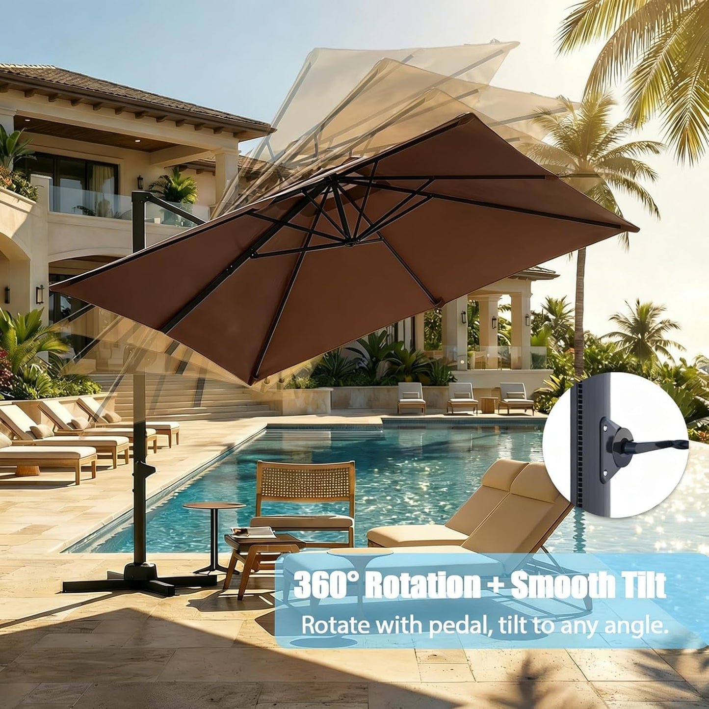 10 Ft Cantilever Patio Umbrella UV Resistant Outdoor