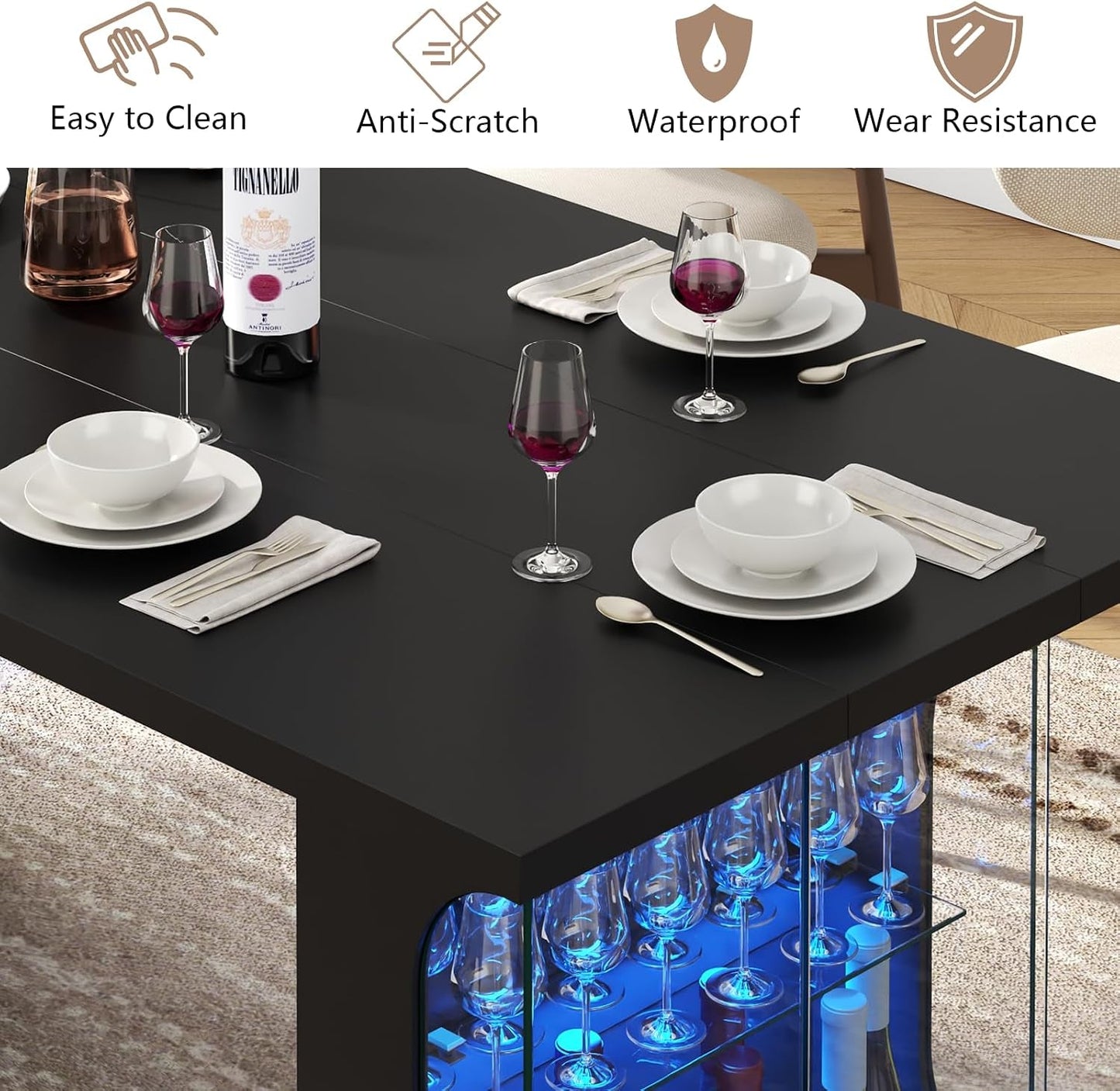 Black Dining Table Storage Integrated LED Lighting-4