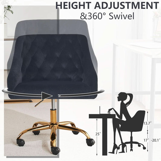 Black Velvet Office Chair 360 Swivel For Home Office-1