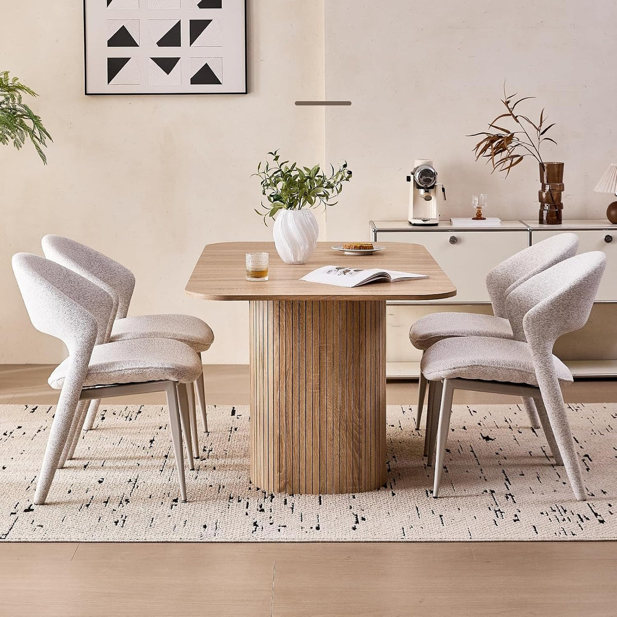 Contemporary 63 Inches Dining Table Rounded Corners