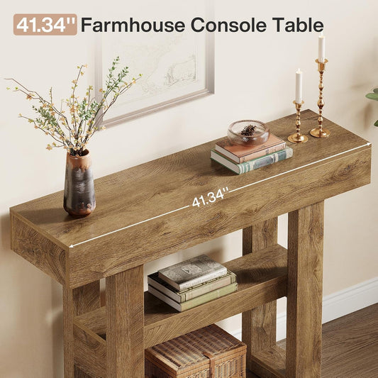 41.34-Inch Farmhouse Console Table, 2-Tier Narrow Sofa Table behind the Couch