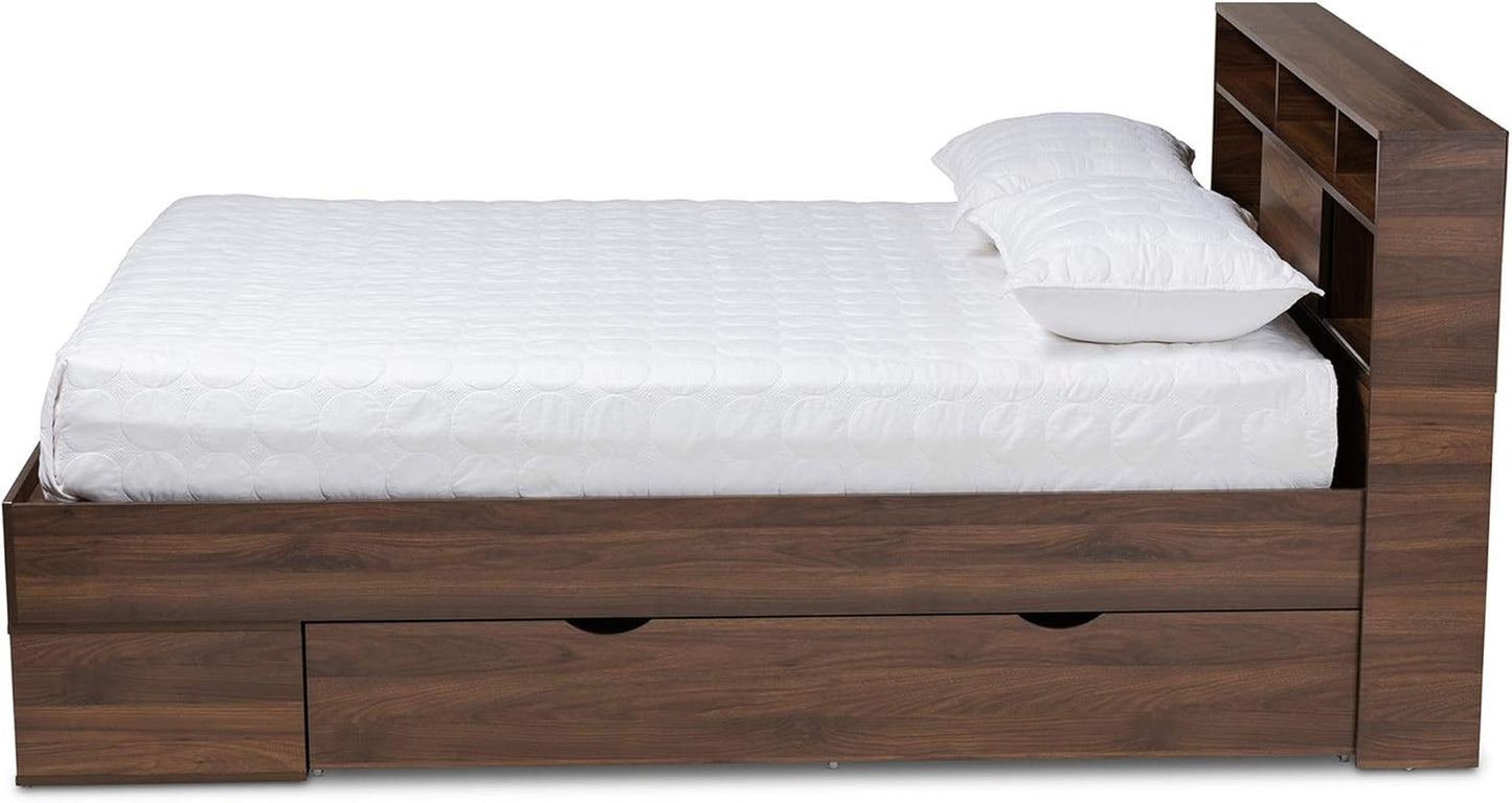 Queen Contemporary Platform Bed Dark Brown Storage