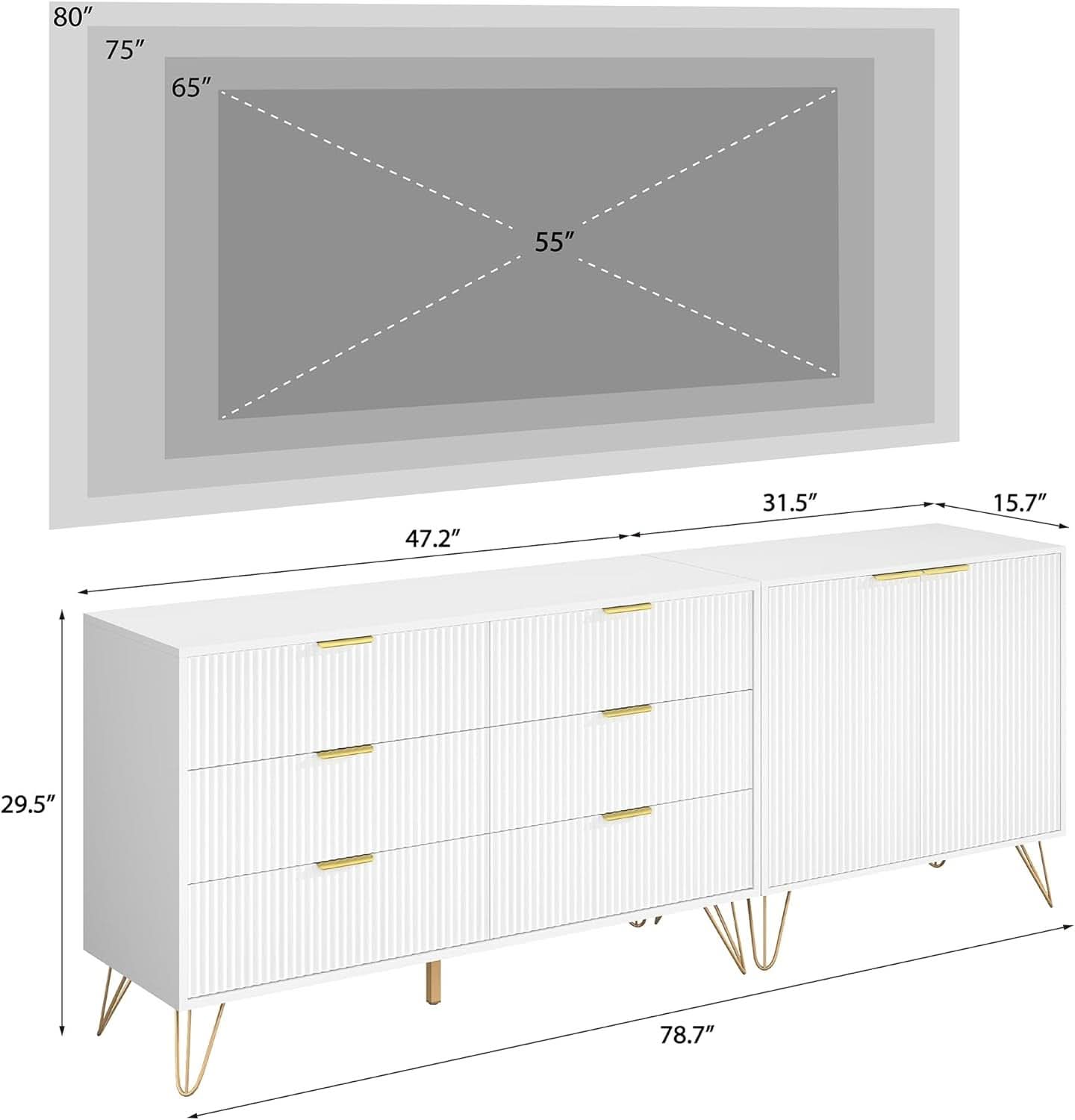 White Fluted TV Stand With Entertainment Center Storage