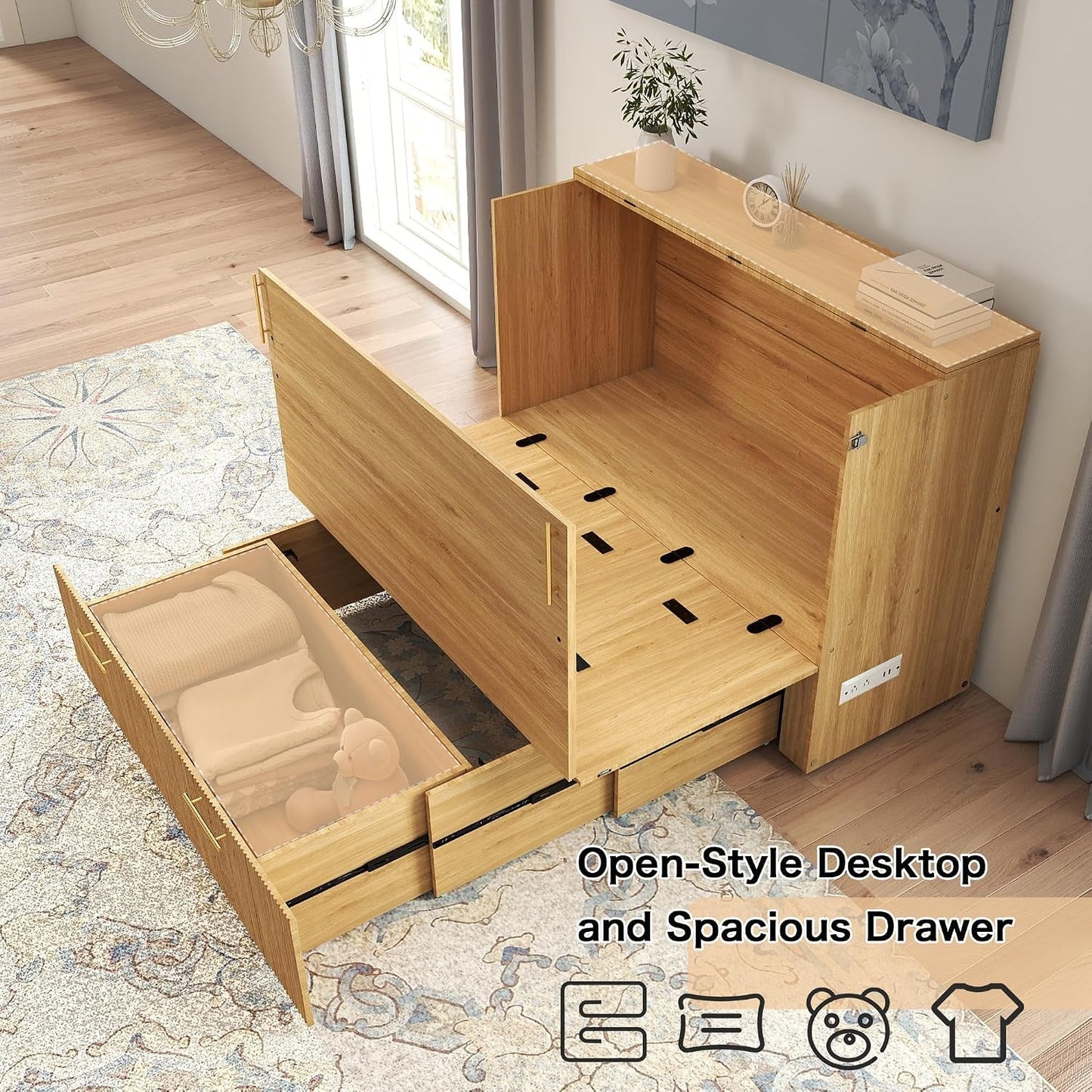 Oakwood Murphy Bed Cabinet With Integrated Charging