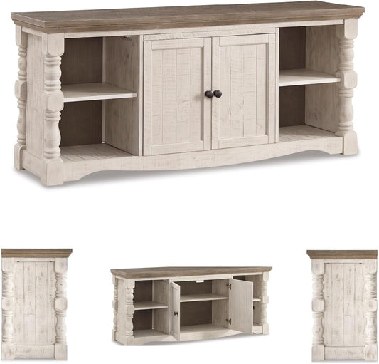 65 Inch Farmhouse TV Stand Timeless White Weathered