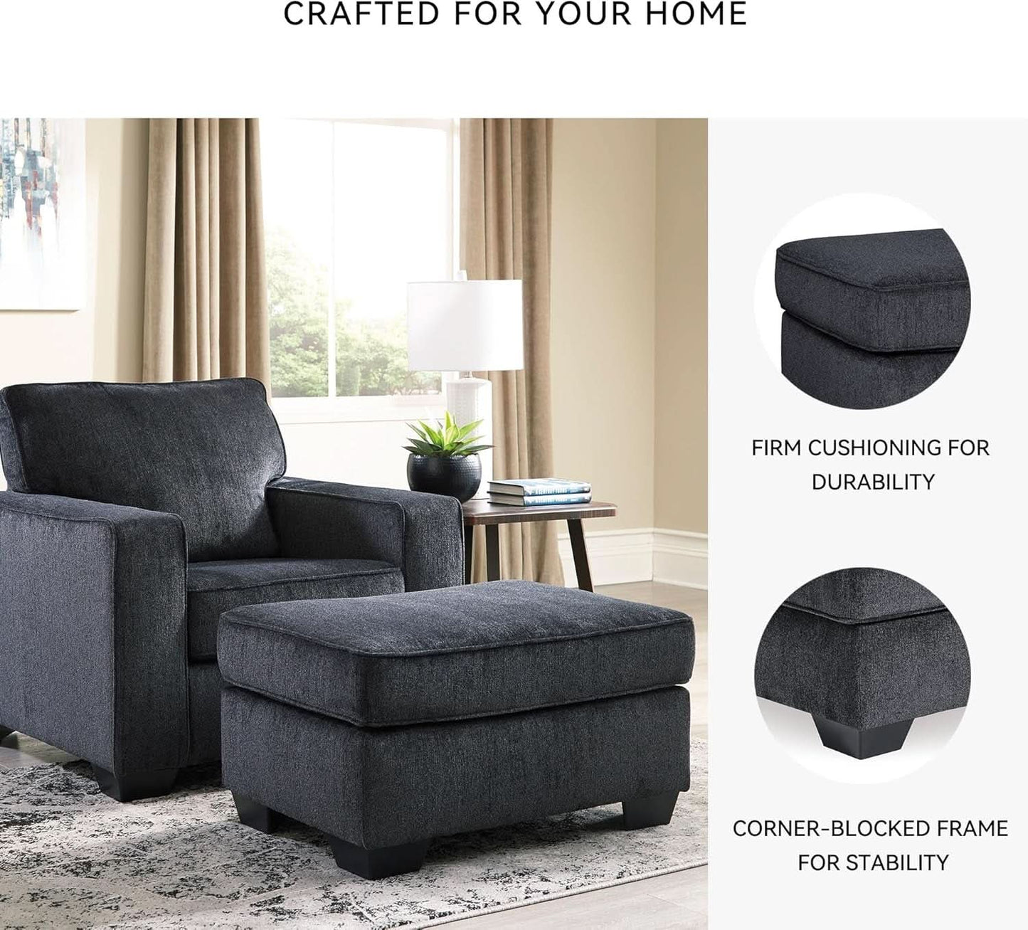 Dark Gray Modern Rectangular Chenille Upholstered Ottoman