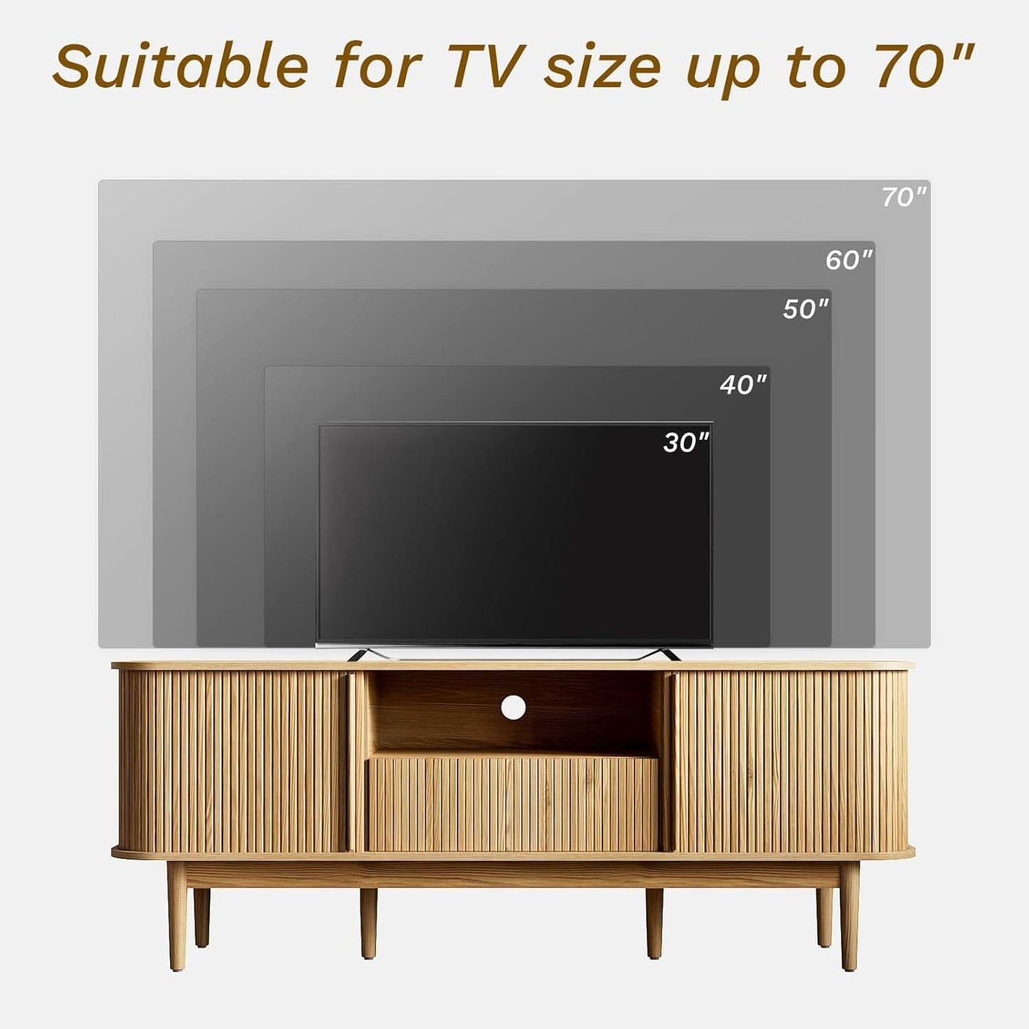 63 Inch Fluted Natural Wood TV Stand Entertainment Center