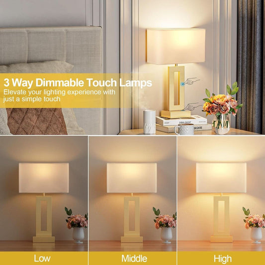 Lux urious Gold Table Lamps Fo rNight stand USBC Dimmable