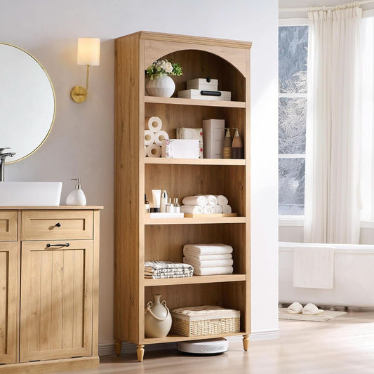 76 Inch Tall Arched Bookcase With Adjustable Shelves