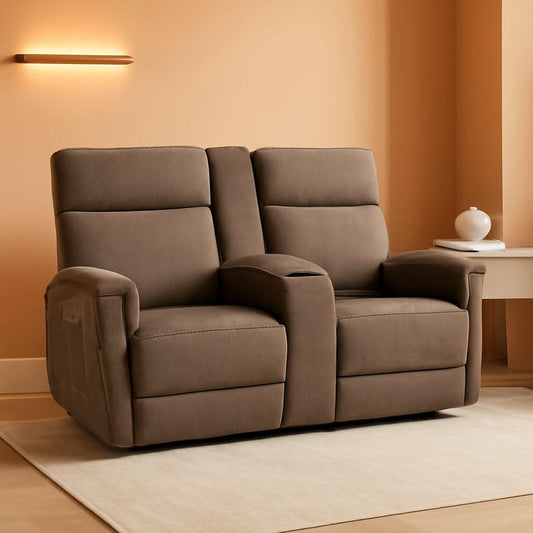 Mocha Power Recliner Loveseat With Massaging For Living Room Comfort