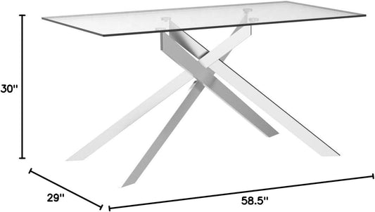 58.5 Inch Rectangular Glass Dining Table With Silver Finish