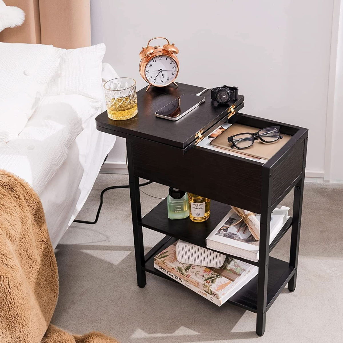 Slim Charging End Table With USB Ports And Outlets