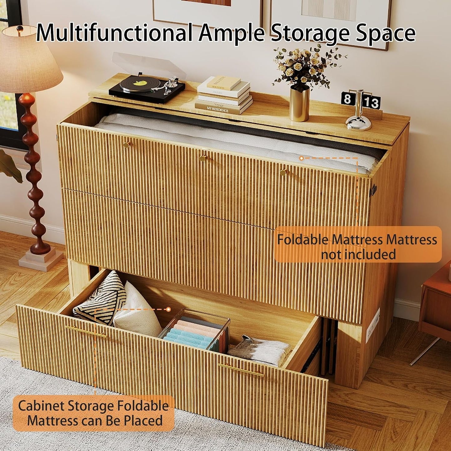 Fullsize Oak Murphy Bed Cabinet With Integrated Charging