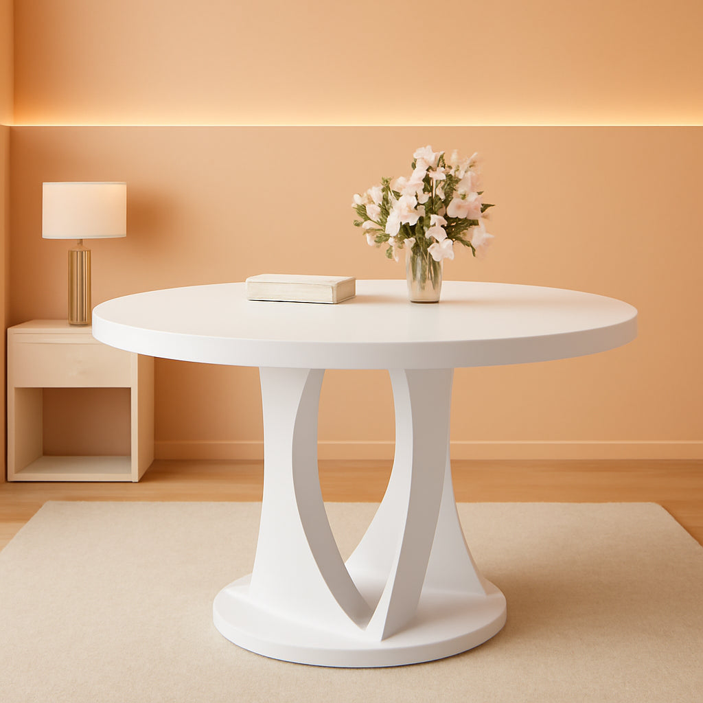 Round Dining Table 47 Inch White Finish Living Room Area