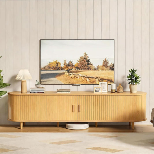 Oak Seventy Inch Entertainment Center With Adjustable Shelves