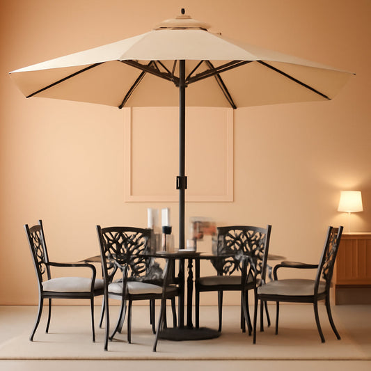 Fifteen Foot Patio Umbrella Khaki Outdoor Poolside Base