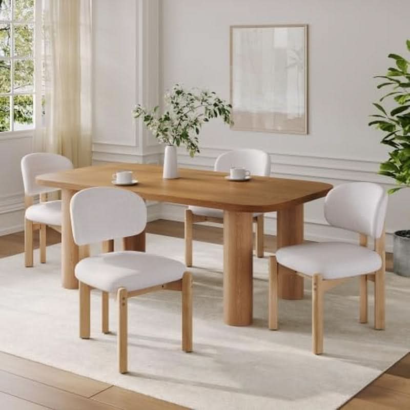Beige Upholstered Mid Century Dining Chairs Collection