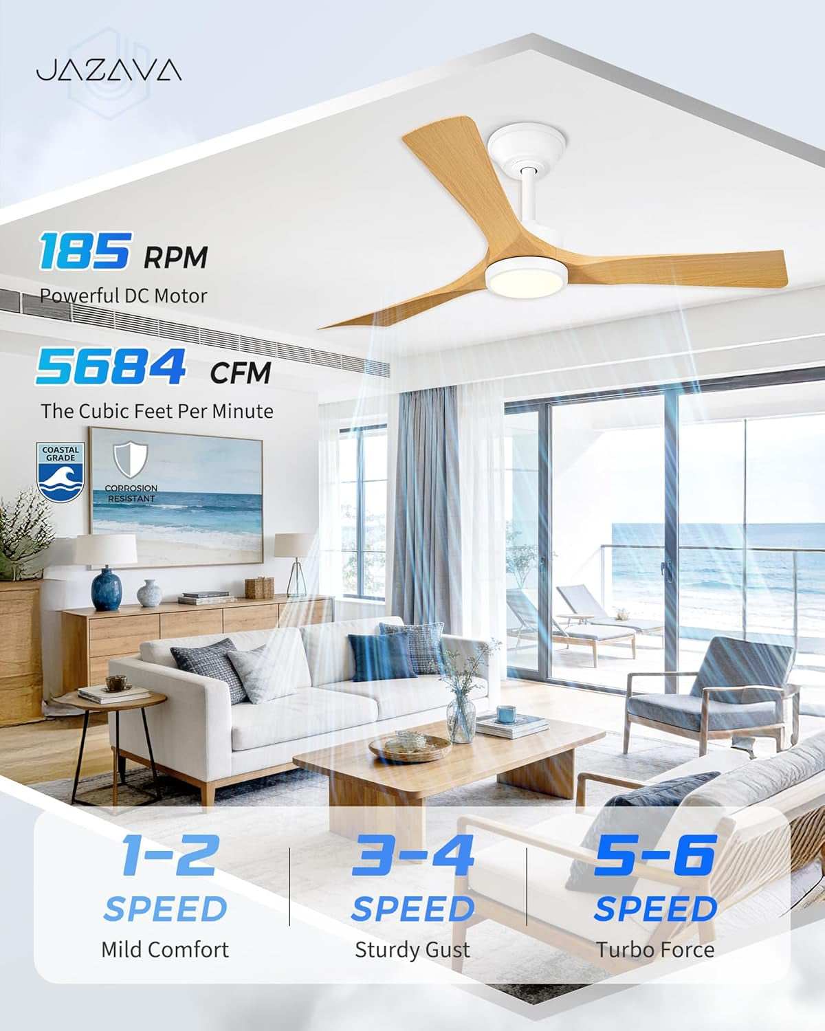 52 Inches Corrosion Resistant Ceiling Fan LED Light
