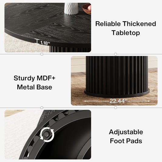 47.24-Inch Black Circular Dining Table Fluted Base