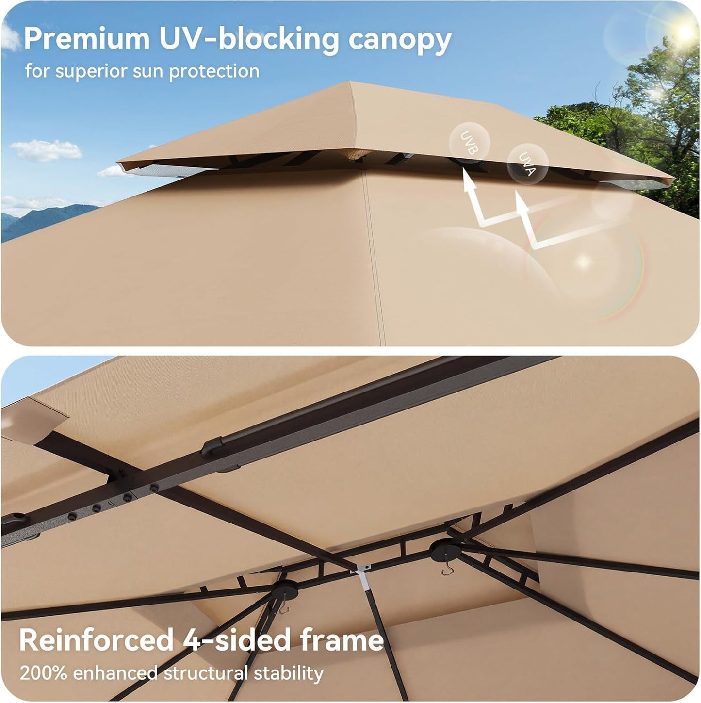 12x10ft Outdoor Gazebo Stainless Steel Frame Durable