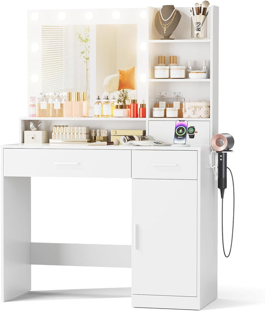 White LED Vanity Table With Integrated Illumination