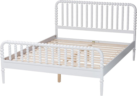 Lucera Full Platform Bed White Midcentury Rubber wood