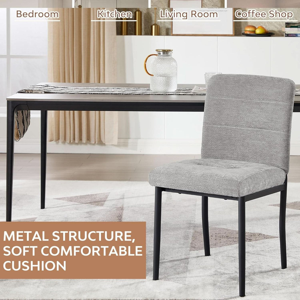 Fabric Upholstered Parsons Dining Chairs Metal Legs