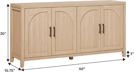 60 Inch Reeded Sideboard Buffet Coastal Oak Finish
