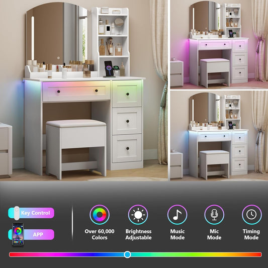 SpaceSaving RGB Vanity Table Illuminated Arc Mirror
