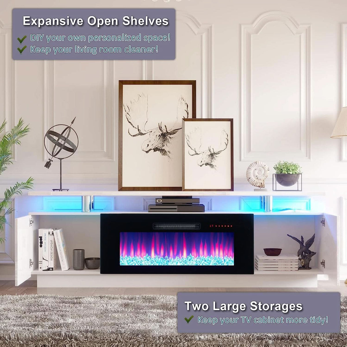 Ivory White 36 Inch Electric Fireplace Tv Entertainment Center