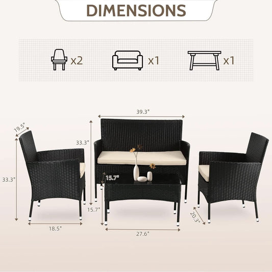 Outdoor Rattan 4 Piece Patio Furniture Conversation Set-1