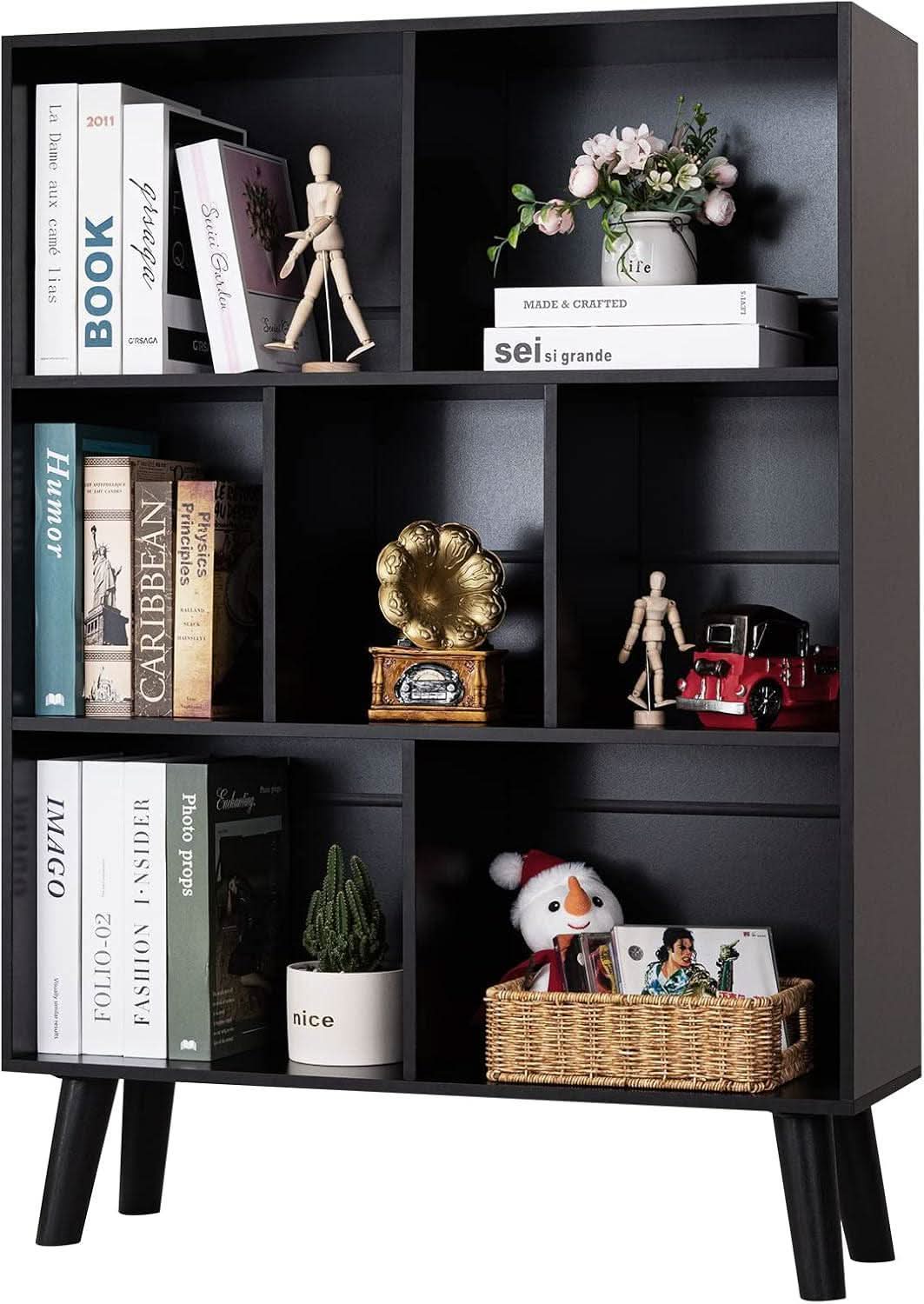 Black Freestanding Wooden Bookcase With Ample Storage