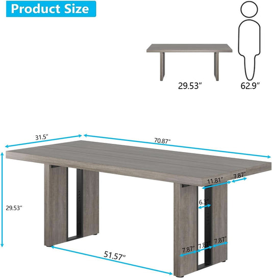 71 Inch Rustic Gray Farmhouse Dining Table For 6 To 8