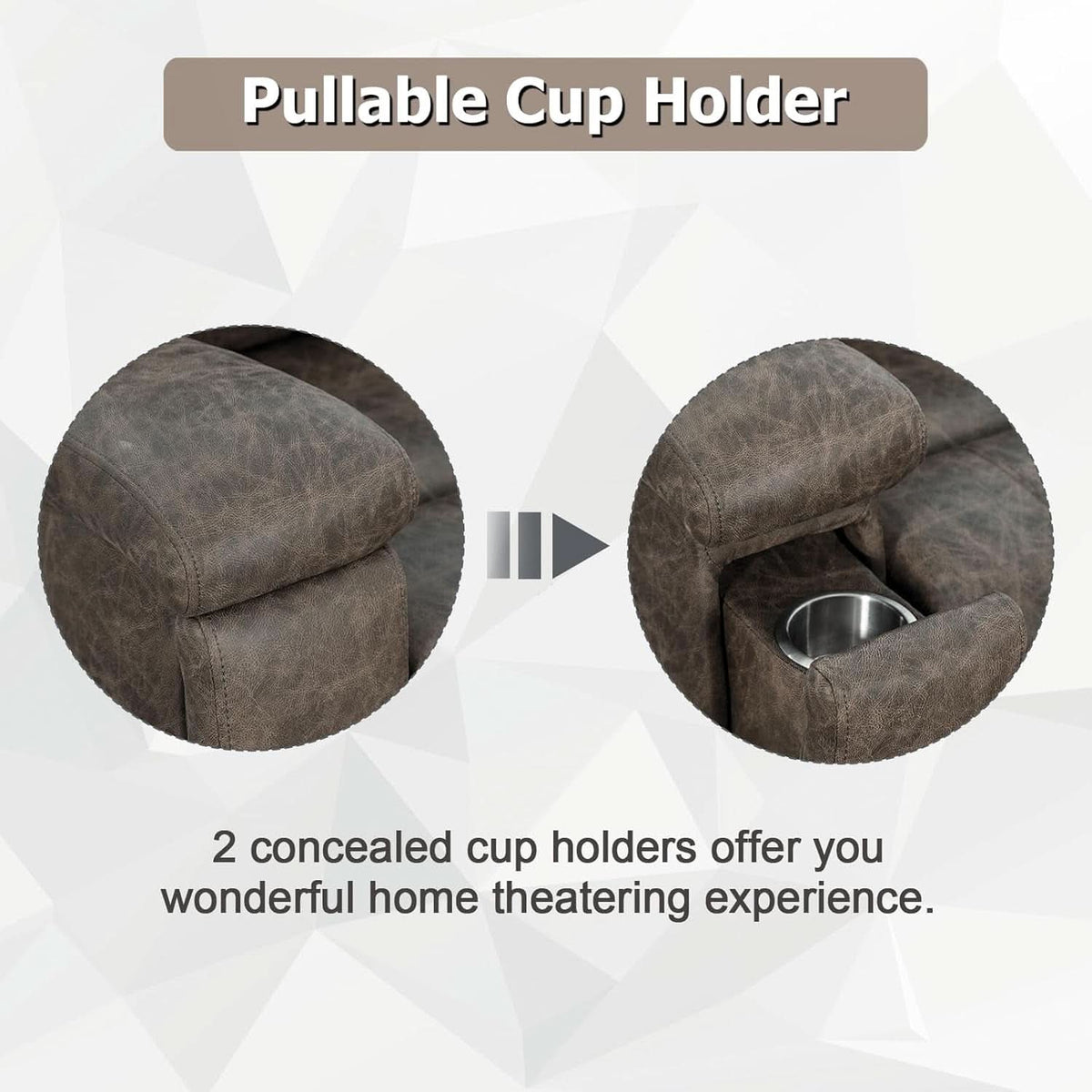 Grey Leather Recliner Chair With Cup Holders Living Room