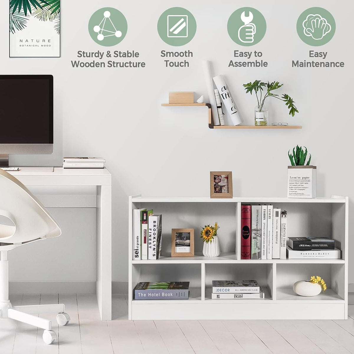 White 44 Inches Multifunctional Engineered Cube Bookcase