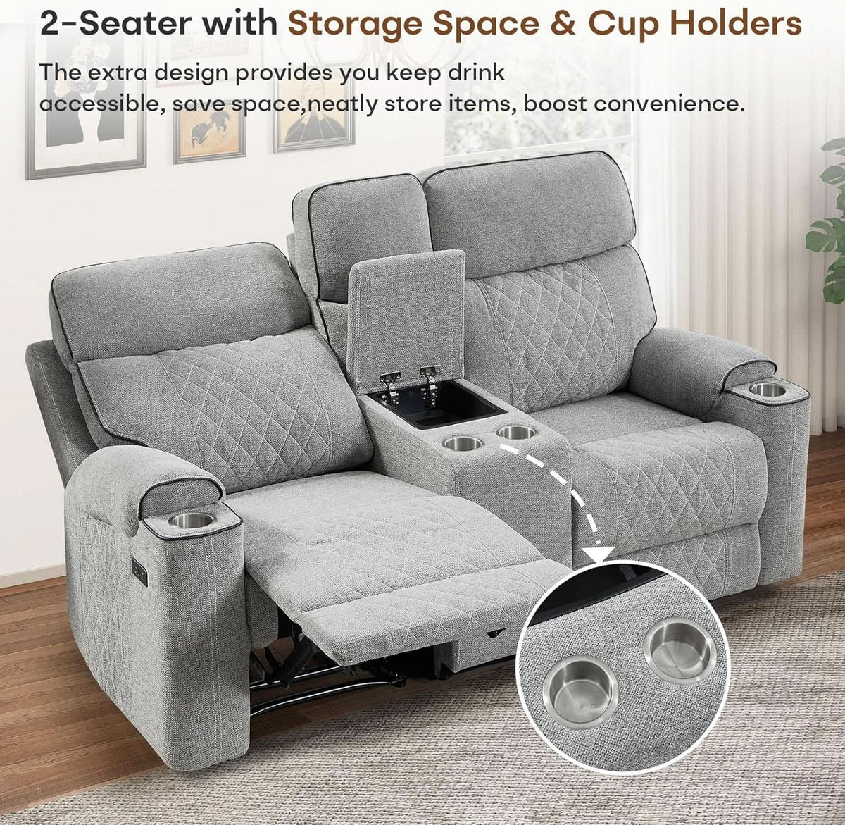 Light Grey Power Recliner Contemporary Sofa Collection
