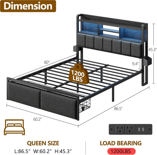 Queen Platform Bed Frame With Ultra comfortable Storage