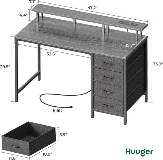 47 Inch Computer Desk With LED Lights For Home Office