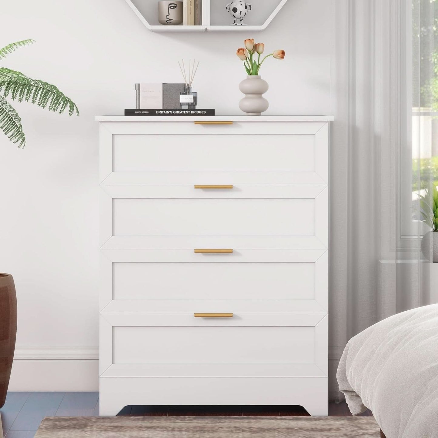 White Lofty Hardwood Dresser With Generous Drawers