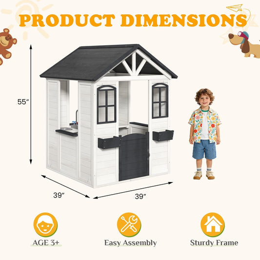 Outdoor Weatherproof Wooden Playhouse White Kitchen