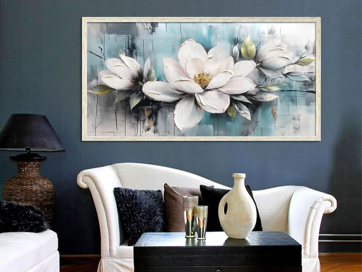Framed Magnolia Wall Art 40x20 MoonstoneTeal Textured