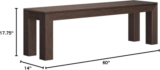 60 Inch Solid Wood Dining Bench Walnut Wirebrush Finish
