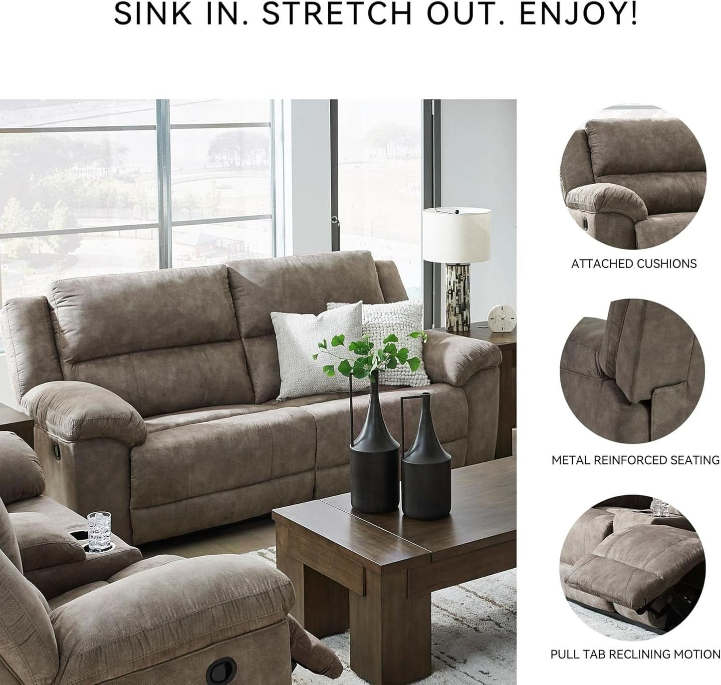 Gray Premium Faux Leatherette Comfort Reclining Sofa