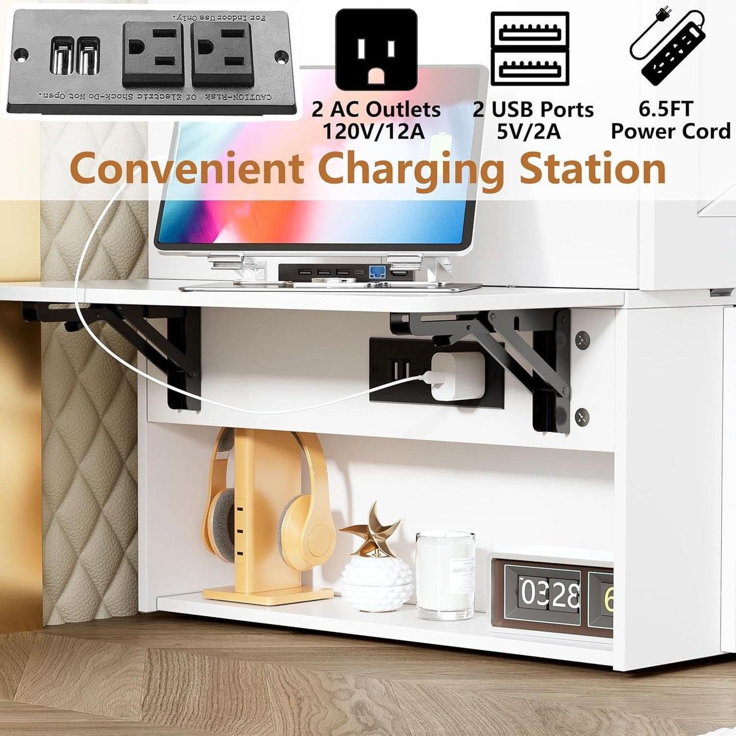 Queen Murphy Cabinet Bed With Storage Charging Station-4