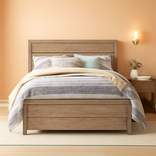 Weathered Gray Queen Panel Bed Engineered Lumber wood