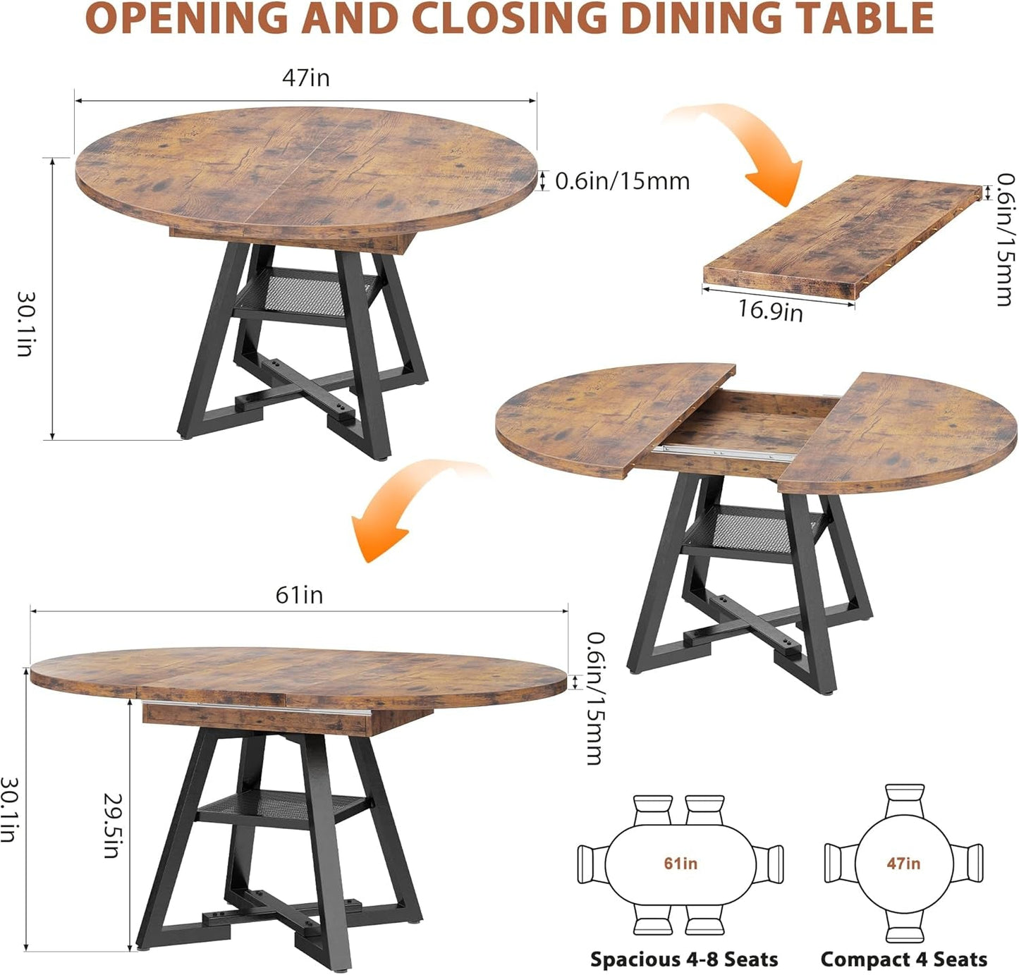 Expandable Dining Table With Removable Leaf Storage
