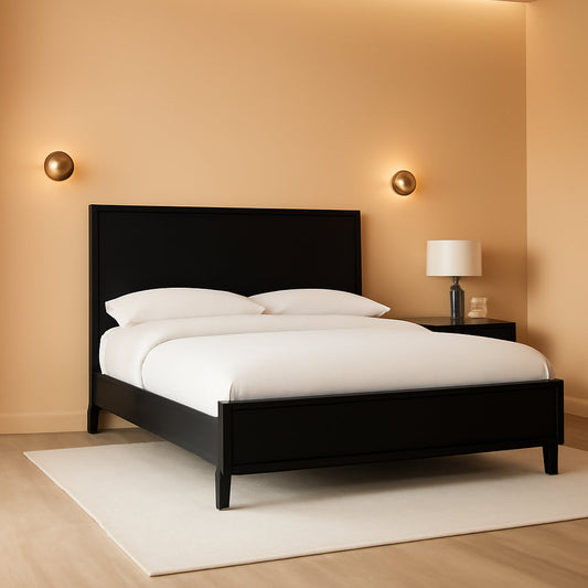 King Platform Bed Black Matte Finish Engineered Wood