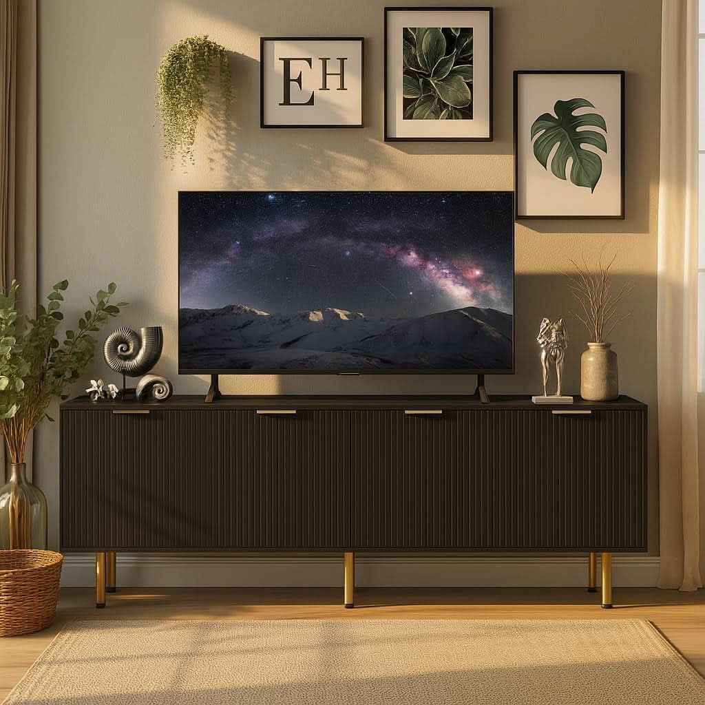 Black TV Stand for 80 Inch Televisions Entertainment